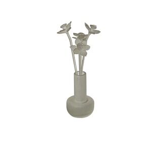 Balos Bud Vase  White Satin Frosted Glass Roses Vintage Handmade Decor 7"